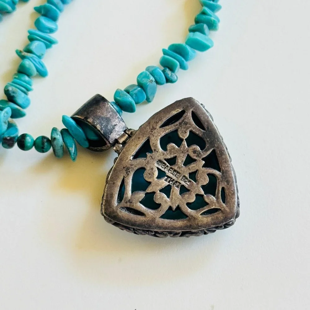 Barse Blue Turquoise‎ Beaded collar Necklace beaded Sterling Silver 925 19